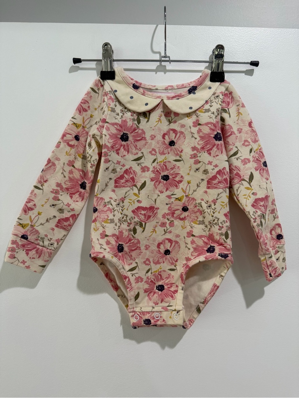 SweetHoney Pink Floral Peter Pan Collar Long-Sleeve Bodysuit